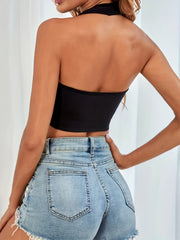 Solid Halter Crop Top Seamless Backless All-match Top Women's Lingerie