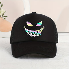 Devil Face Stitching Mesh Cap Sun Protection Breathable Cap