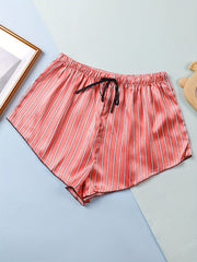 Striped Satin Sleep Bottoms Lace Up Shorts Women's Sleepwear