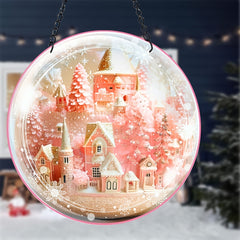 Pink Christmas Castle Suncatcher 3D Pink Window Wall Hanging Ornament