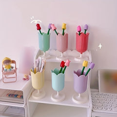 Romantic Flower Petal Pen Holder Tulip Makeup Brush Desktop Storage