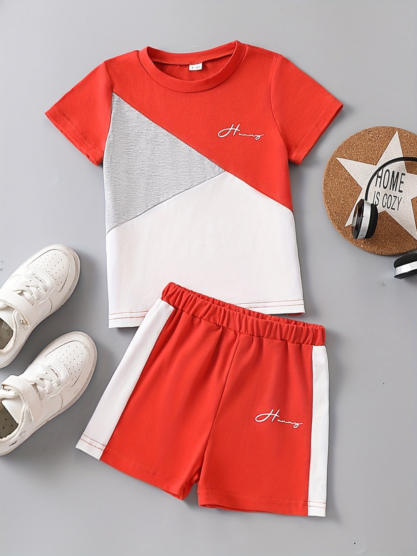 Boys Block Outfit Short Sleeves T shirt & Shorts Casual Summer Kids Clothes