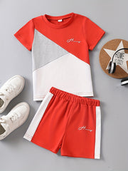 Boys Block Outfit Short Sleeves T shirt & Shorts Casual Summer Kids Clothes