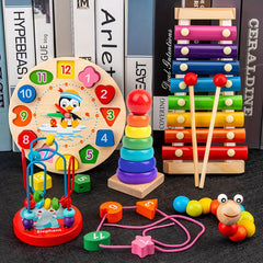 5 in 1 Montessori Wooden Toys Preschool Education Musical Xylophone Beadwork