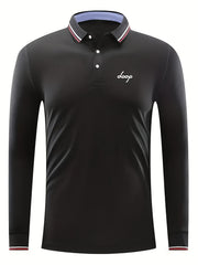 Men's Golf Shirt Loop Print Long Sleeve Tennis Shirt Breathable Chukker