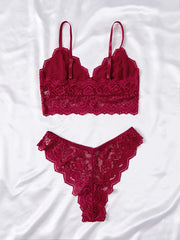 Floral Lace Lingerie Set Scallop Trim Bra & Panties