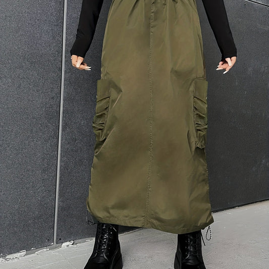 Cargo Skirt High Waist Drawstring Pockets Casual