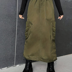 Cargo Skirt High Waist Drawstring Pockets Casual
