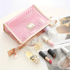 Waterproof PVC Striped Cosmetic Bag Travel Toiletry Pouch