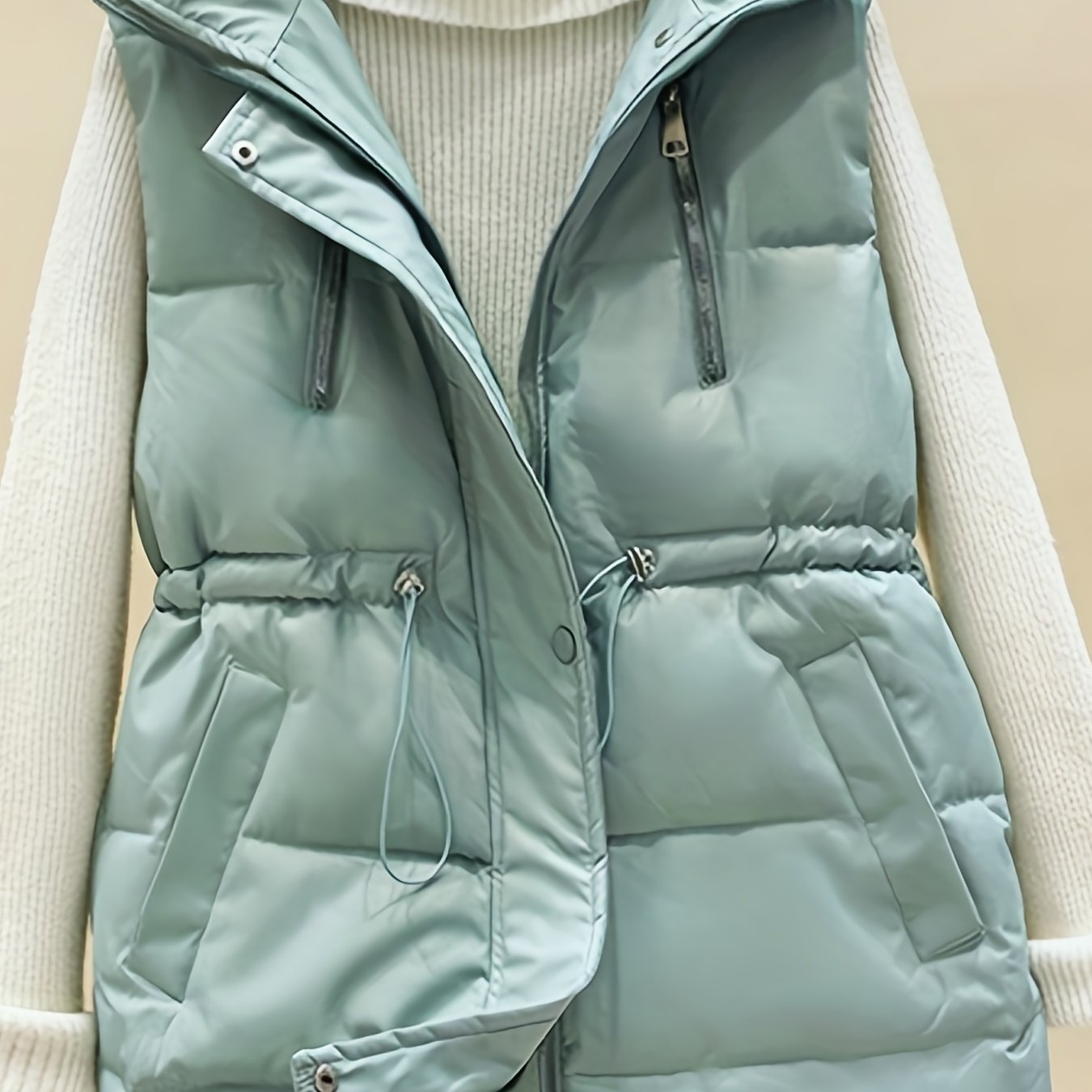 Sleeveless Warm Vest Zip Up Casual Solid