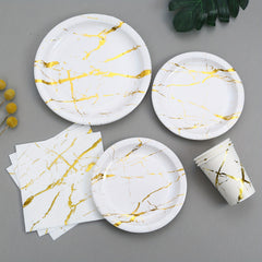 Marble Disposable Paper Plates with Golden Foil - 8/16pcs Set