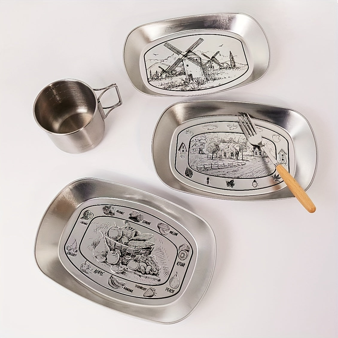 Retro Food Tray Portable Iron Snack Plate for Camping Picnic