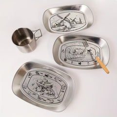 Retro Food Tray Portable Iron Snack Plate for Camping Picnic