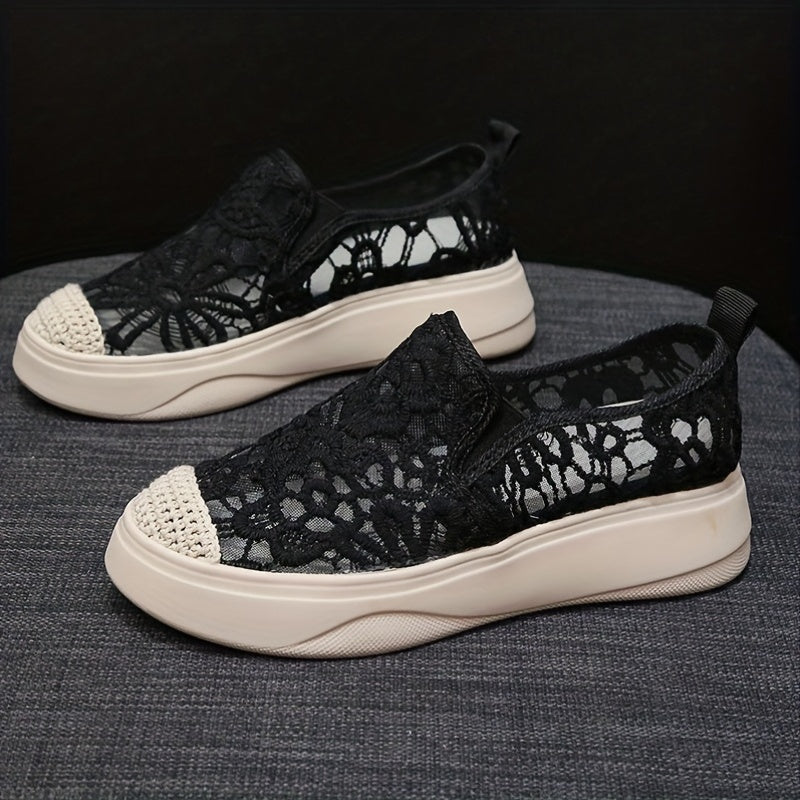 Women's Lace Mesh Loafers Slip On Outdoor Shoes Comfortable Walking Shoes