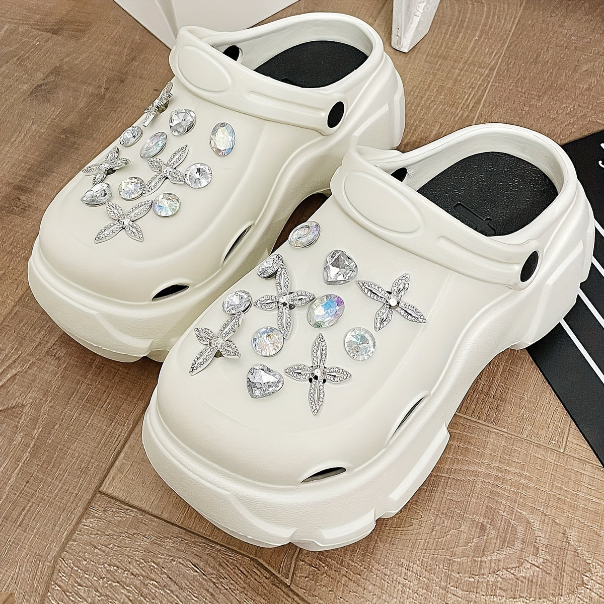 Women's Rhinestone Platform Clogs Heeled Sandals