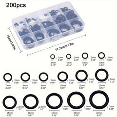 200pcs 15 Sizes Gasket Rings Set Rubber O Ring Assortment