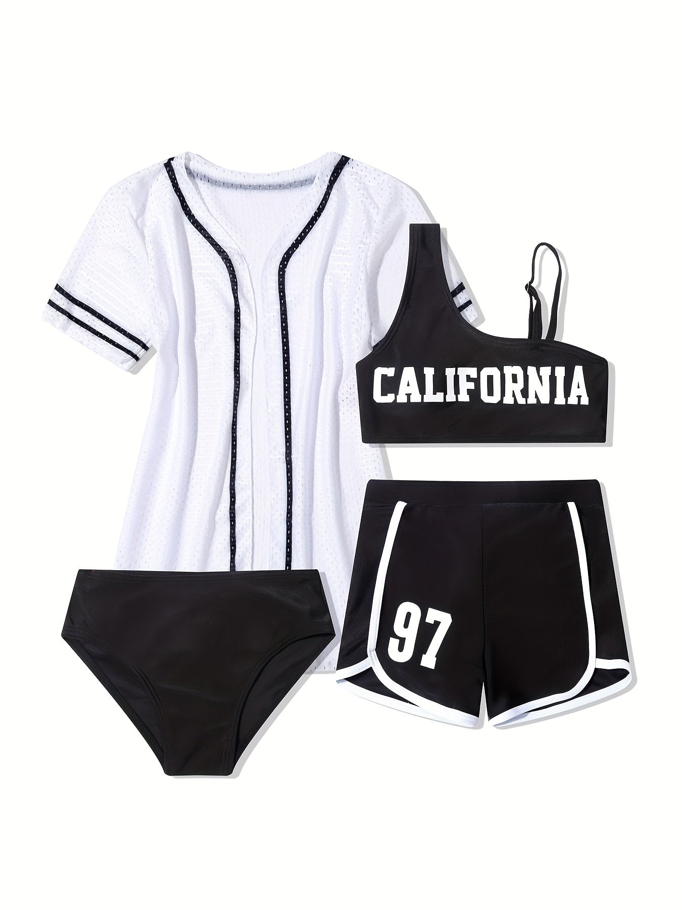 4pcs California Print Swimwear Set for Girls