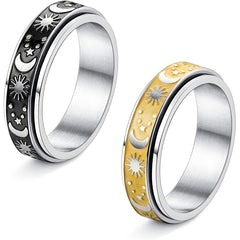 Men's Titanium Steel Rotating Ring Sun Moon Stars Decompression Couple Ring