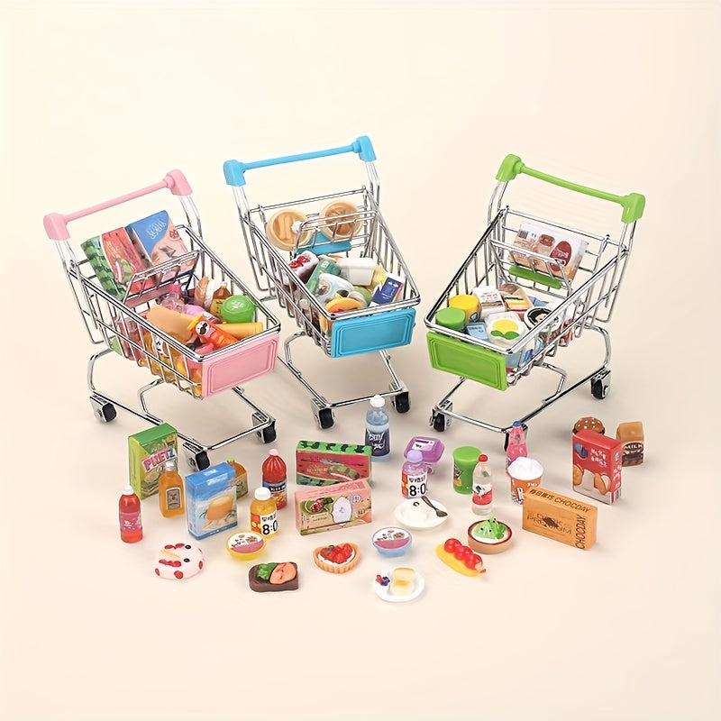 Mini Supermarket Shopping Cart Handcart Model Food Play Role Push Cart