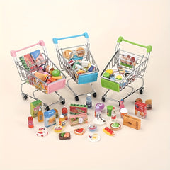 Mini Supermarket Shopping Cart Handcart Model Food Play Role Push Cart
