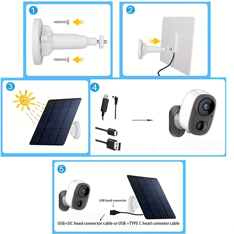 360° Rotatable Solar Surveillance Camera Charging Panel USB Connector