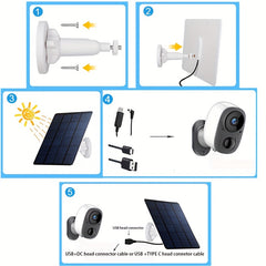 360° Rotatable Solar Surveillance Camera Charging Panel USB Connector