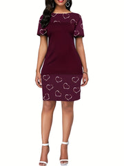 Crew Neck Pencil Dress Short Sleeve for Women