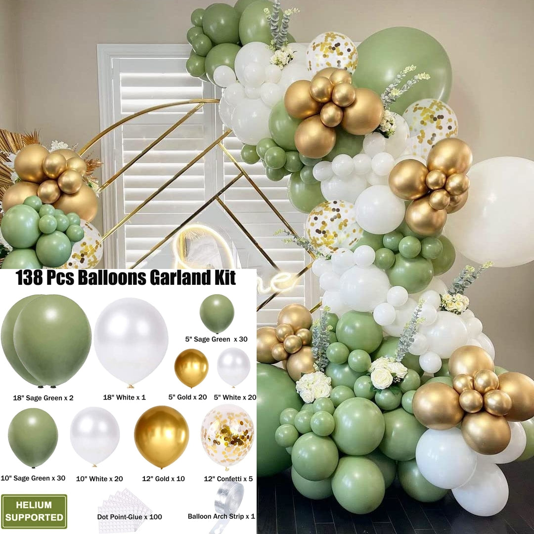 138pcs Vintage Avocado Green Balloon Wreath Arch Balloon Chain Suit