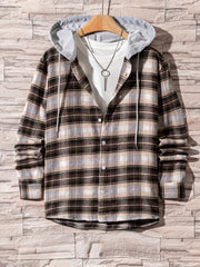 Men's Retro Plaid Shirt Jacket Hooded