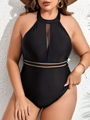 Sexy Swimsuit Mesh Criss Cross Back Halter One Piece Bathing