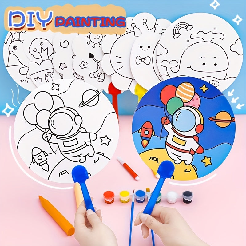 Cartoon Paper Fan Diy Painting Blank Hand painted Fan Graffiti Round Fan