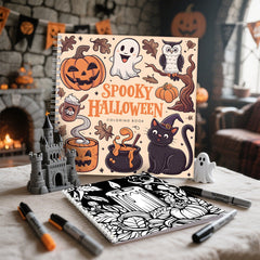 Halloween Adult Coloring Book 20x20cm Spiral Horror Creatures Pumpkin