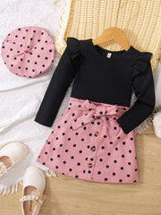 Polka Dots Outfit 2pcs Top & Skirt Set Toddler Kid Spring Autumn