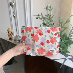Floral Makeup Bag With Zipper Cosmetic Bags Flower Pattern Travel Pouch