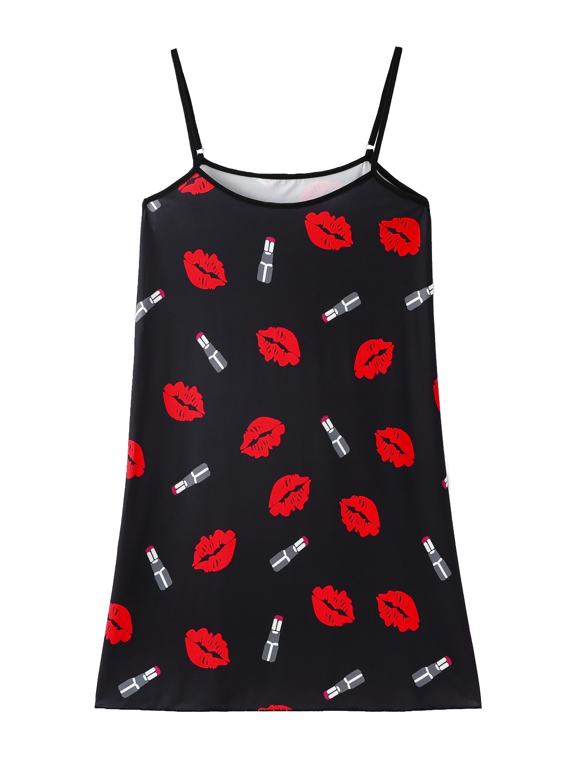 Kiss & Lipstick Print Round Neck Cami Sleep Dress