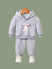 Kid's Singing Bunny Print Hoodie & Pants Set Girl's Sporty Clothes
