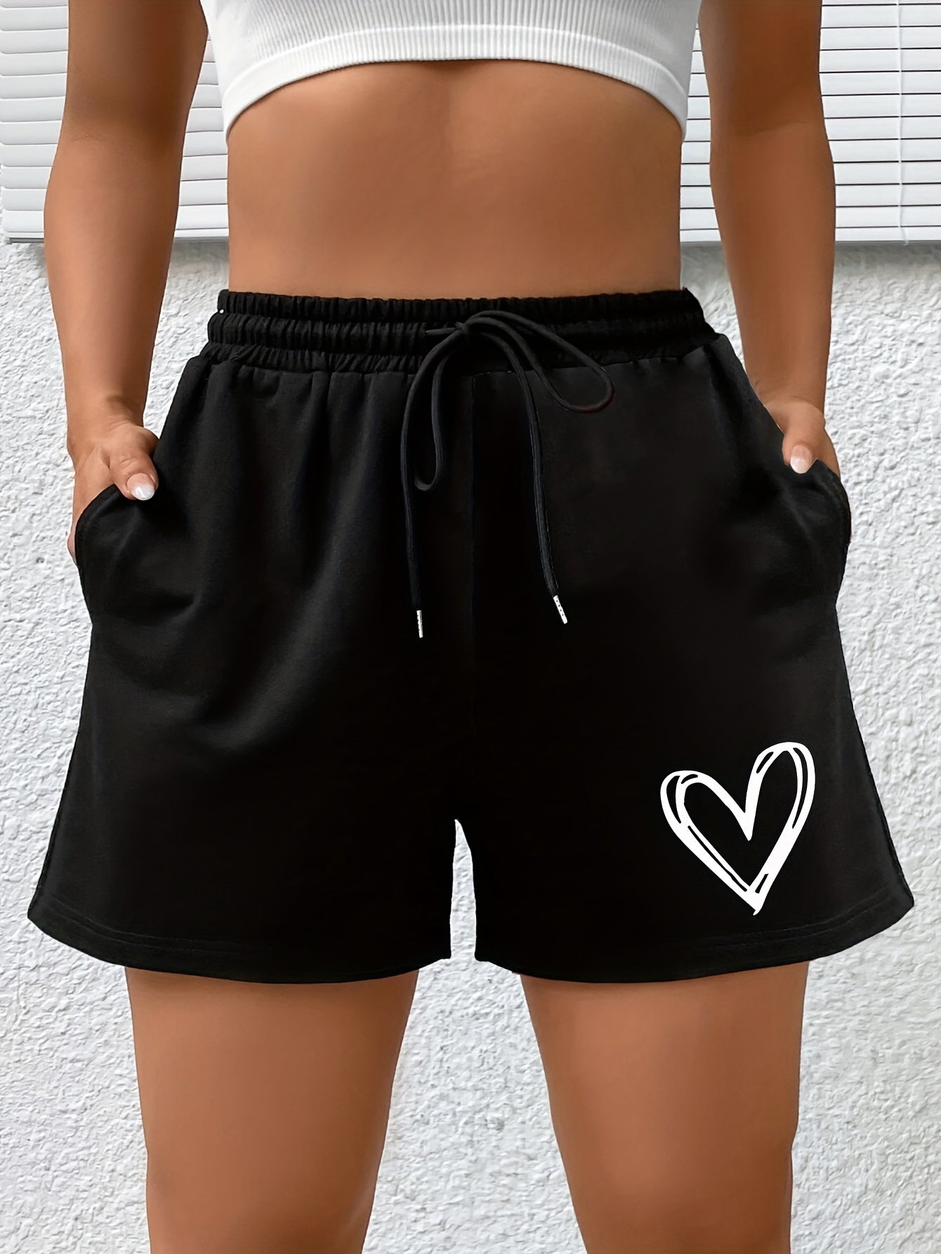 Heart Print High Rise Shorts w/Pockets