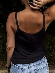 Casual Cami Top Eyelet Embroidered Ring Decor Backless Round Neck