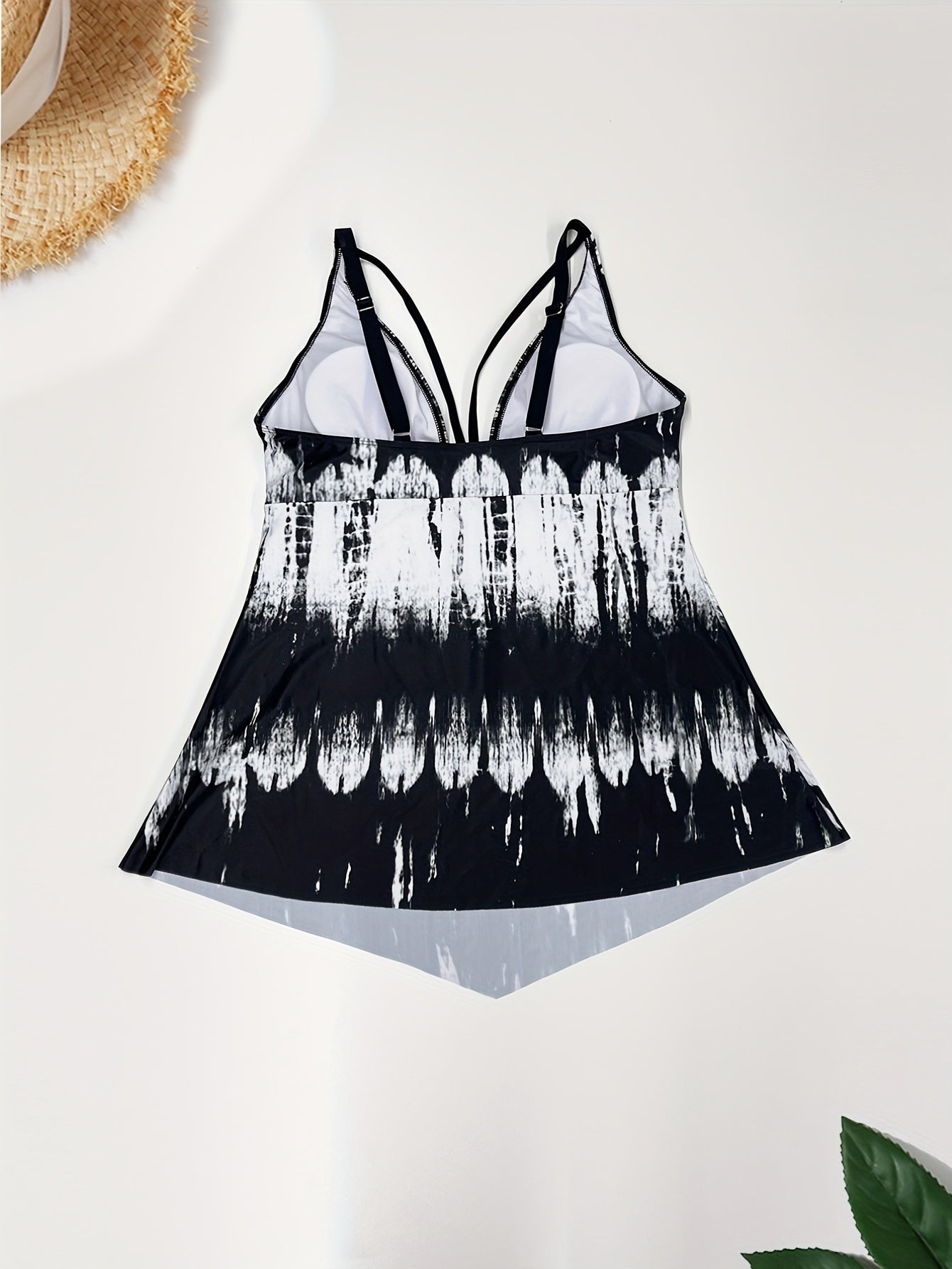 Geometric Print Tankini Set Cut Out Strappy Cami Top & Panty Swimsuit