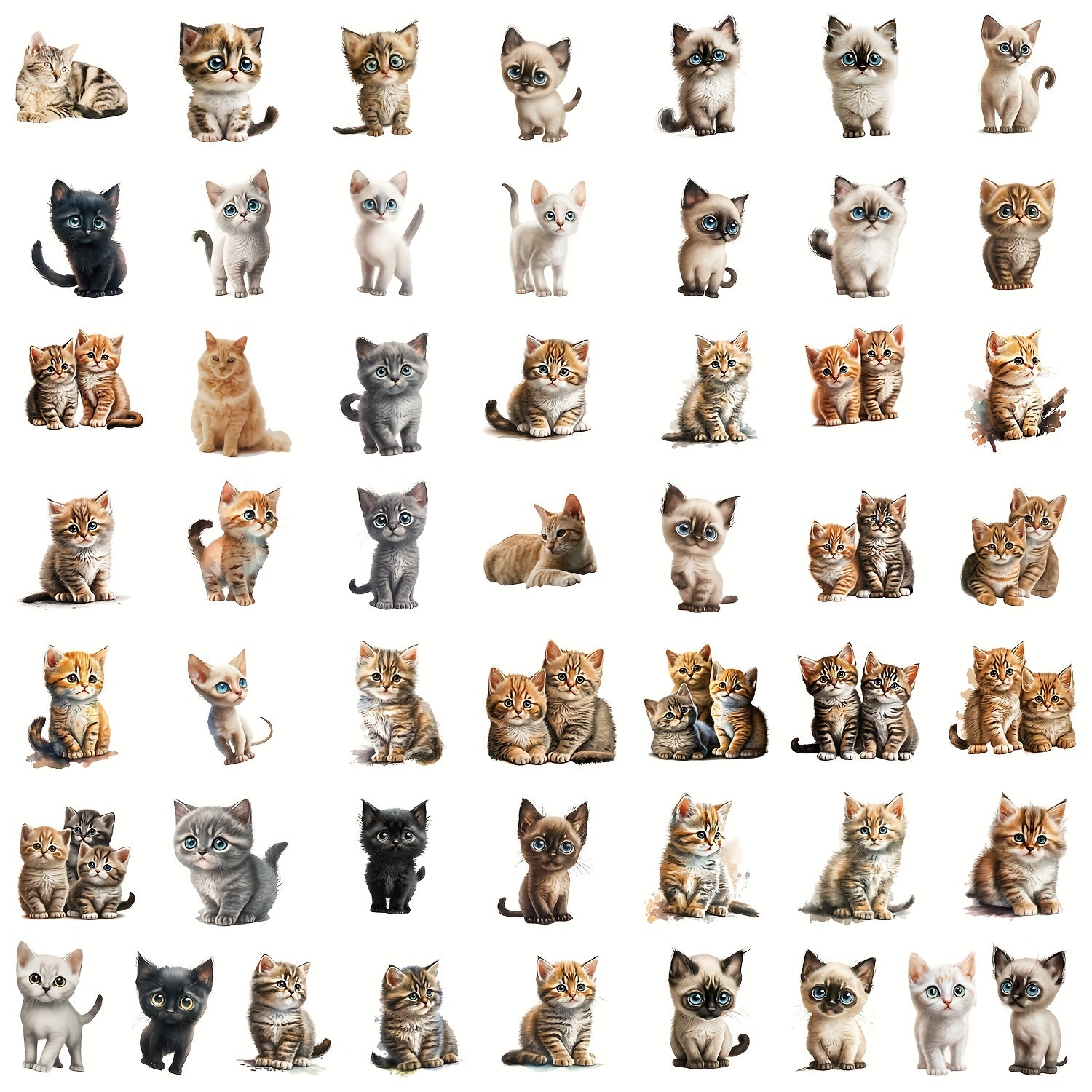 50pcs Big Eyed Cat Stickers Waterproof Vinyl Stickers for Laptops Water Bottles