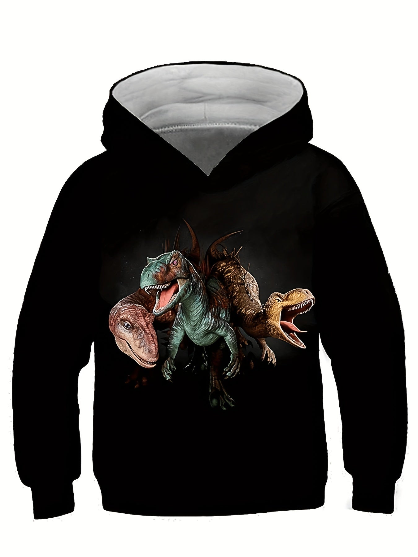 Scary Dinosaur Print Kid's Hoodie Unisex Pullover Causal Hooded Top