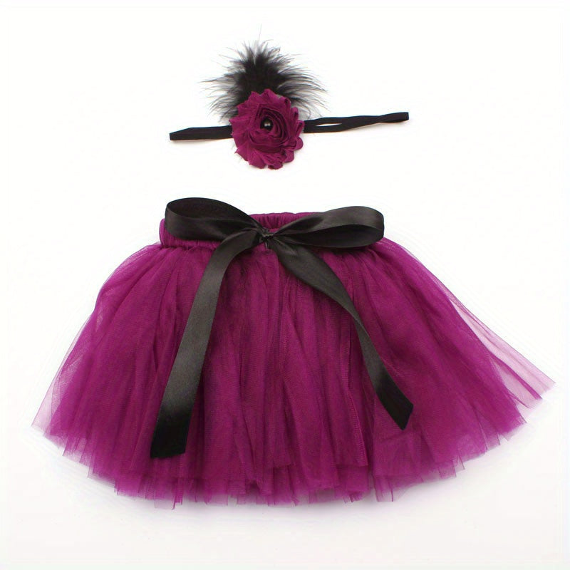 2pcs Baby Rabbit Skirt Headband Children's Photography Clothing Pink Purple