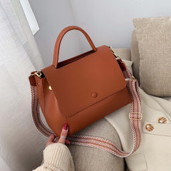 Minimalist Flap Satchel Bag PU Leather Top Handle Purse Women's Work Crossbody