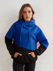 Block Kangaroo Pockets Hoodie for Women