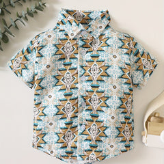 Western Cow Head Print Button Down Shirt Baby Boys Tee Top