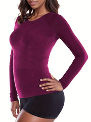 Solid Thermal Long Sleeves Blouse Warm Crew Neck Top Women's Clothing