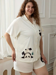 Plus Size Panda Print Short Sleeve Pajama Set - 2 Piece