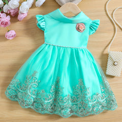 Baby Girl's Puffy Mesh Dress With Flower Princess Dress