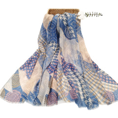 Crinkle Scarf Houndstooth Dot Print Voile Shawl Frayed Edge Head Wrap