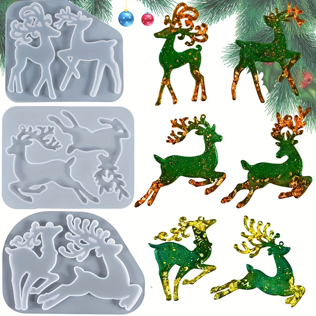 3Pcs Christmas Elk Molds for Resin Casting